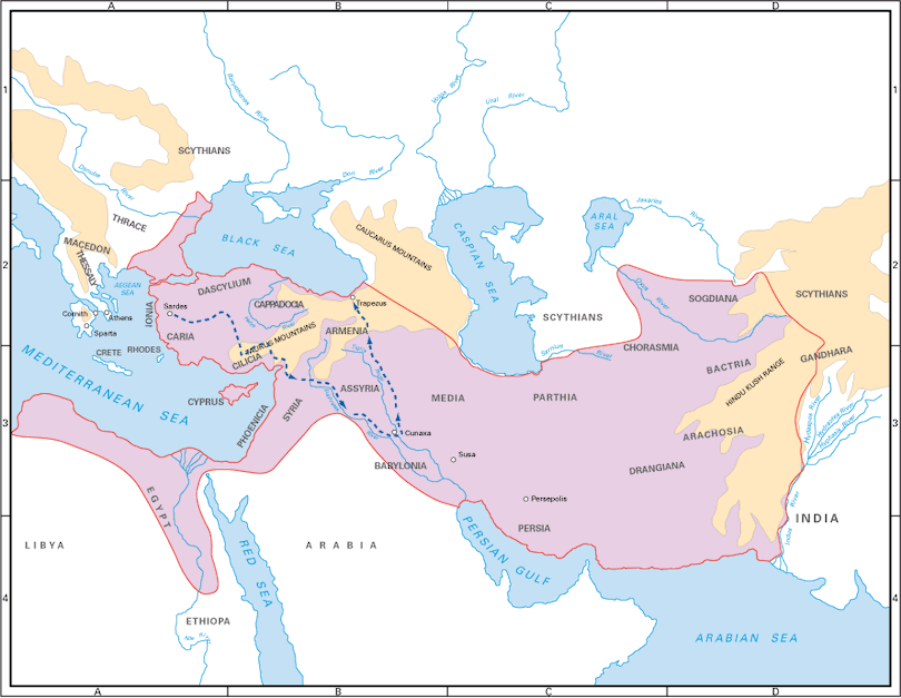 persia on a map Map Of Persia And The March Of The Ten Thousand Illustration