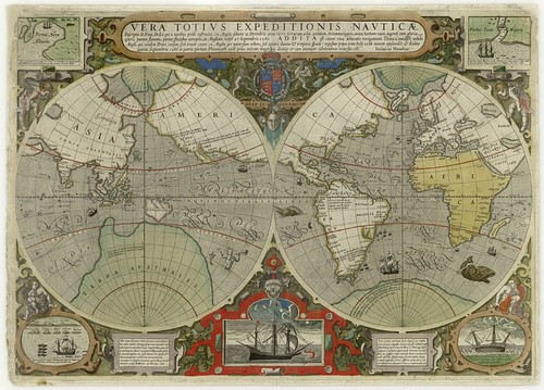 karta över Drake 's och Cavendish' s Circumnavigations of the Globe