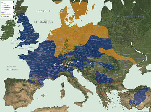 Karta över keltiska och germanska stammar