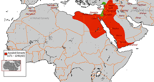 Kaart van het Ayyubidische Rijk