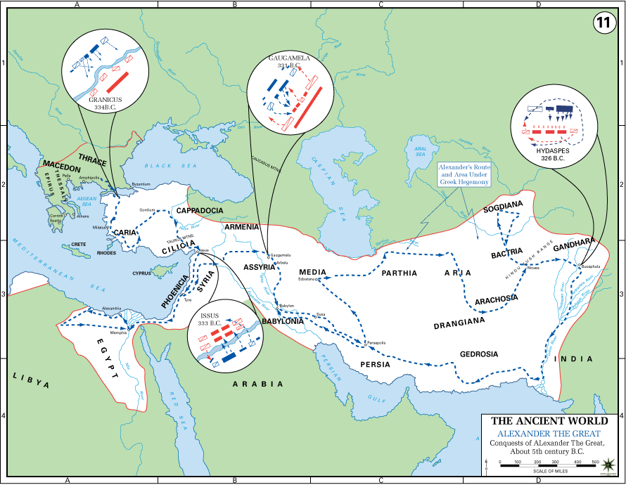 Mapa de las conquistas de Alejandro Magno (Academia Militar de los Estados Unidos)