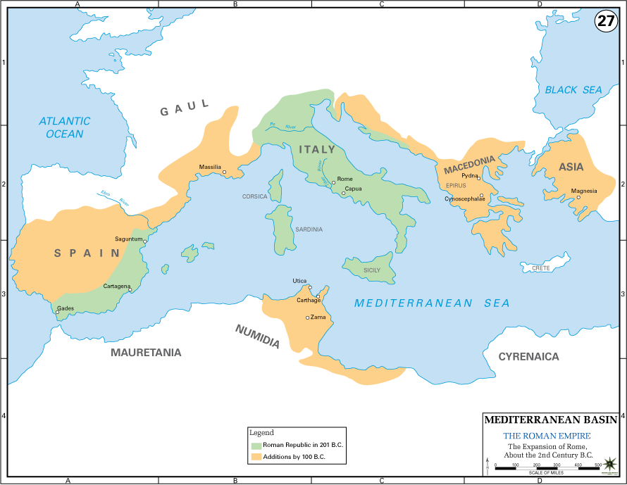 Mapa de la expansión romana del siglo II (Academia Militar de EE. UU.)