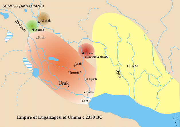 Mapa de los dominios de Lugalzagesi (Zunkir)