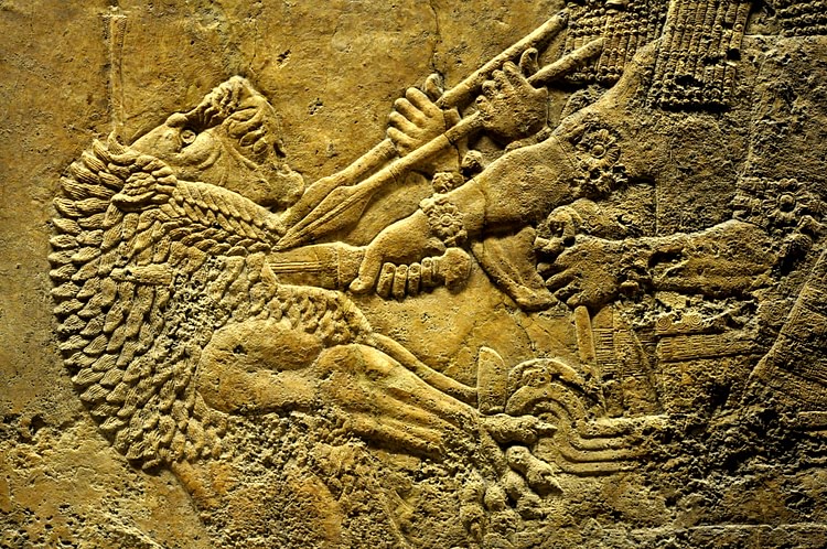 Escena de caza de leones, rey Ashurbanipal ()