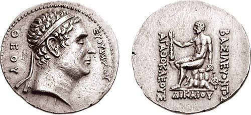 Commemorative coin of Euthydemos from Agathokles of Bactria (Wildwinds.com, courtesy of cngcoins.com. Republished with permission)