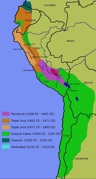 Mapa do império inca (Wikipedia: Zenyu)