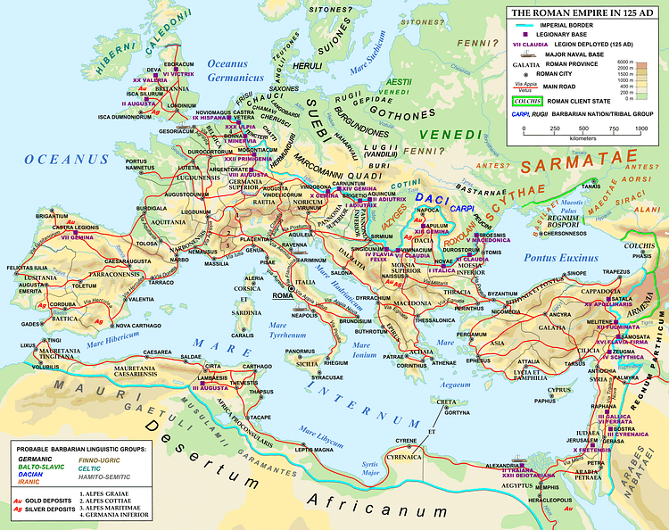 Mappa dell'Europa nel 125 CE (Andrei nacu)