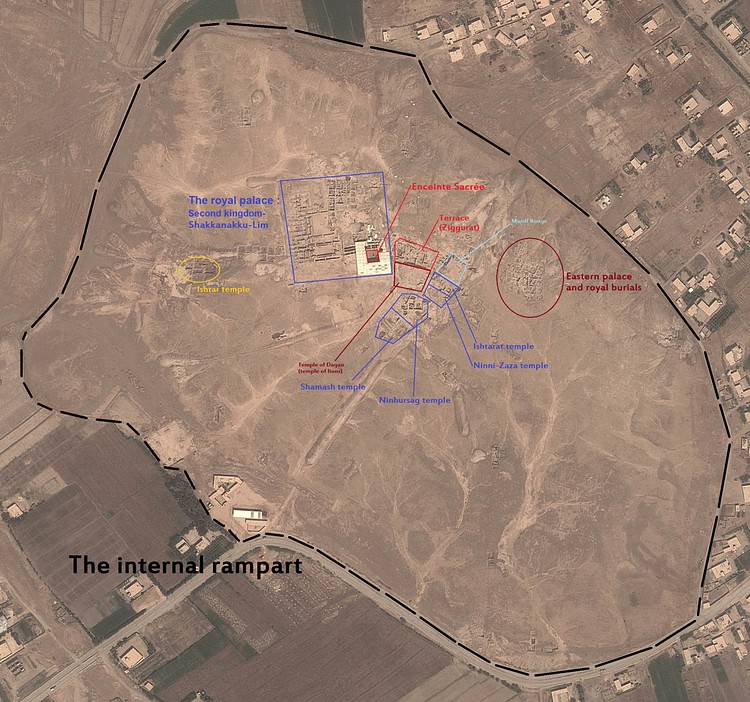 Mapa etiquetado de Mari, moderno Tell Hariri, Siria (Attar-Aram, Siria)