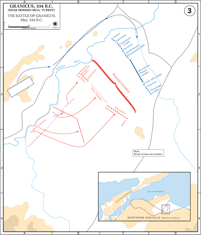 Mappa della Battaglia del Granico (Accademia Militare degli Stati Uniti)