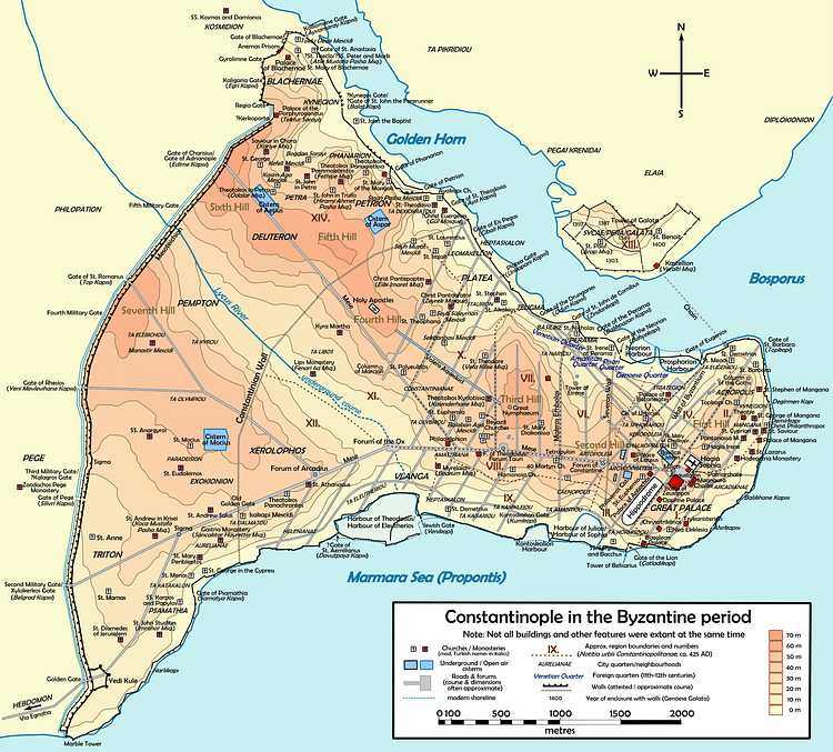 Mapa de Byzantine Constantinople (Cplakidas)