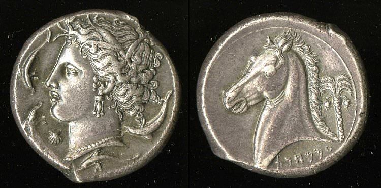 Tetradrachm prateado cartaginês (Museu Britânico)