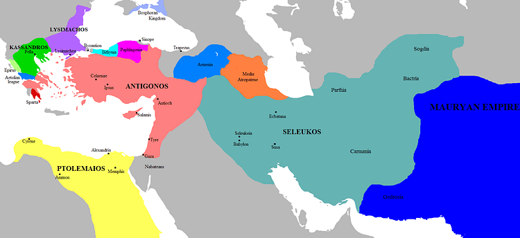 Mapa dos Reinos Sucessores, c. 303 aC (Javierfv1212)