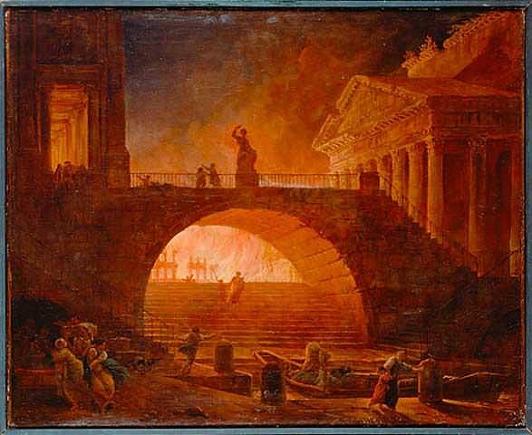 O Grande Incêndio de Roma, 64 EC. (Hubert Robert)