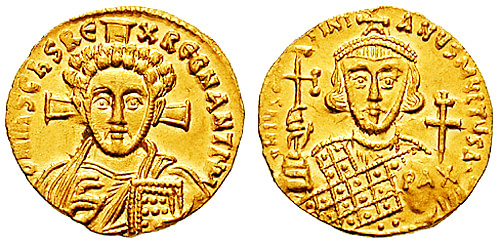 Moneda de Justiniano II (Classical Numismatic Group, Inc.)