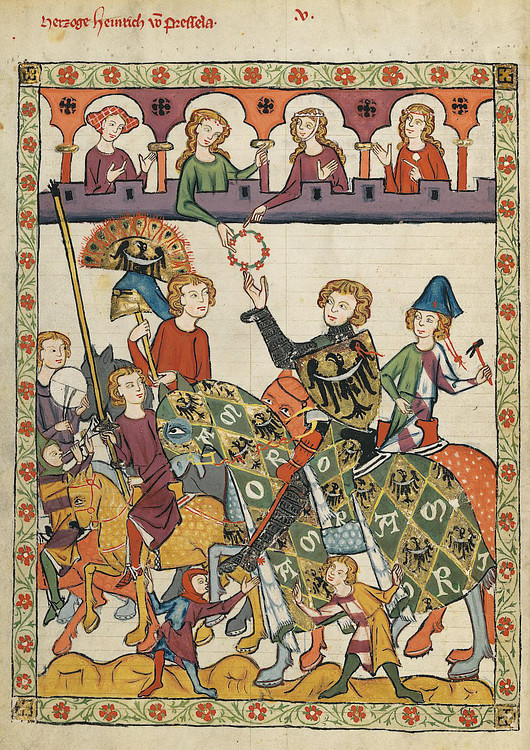 Duque Heinrich von Breslau en el Codex Manesse (Meister des Codex Manesse (Nachtragsmaler I))