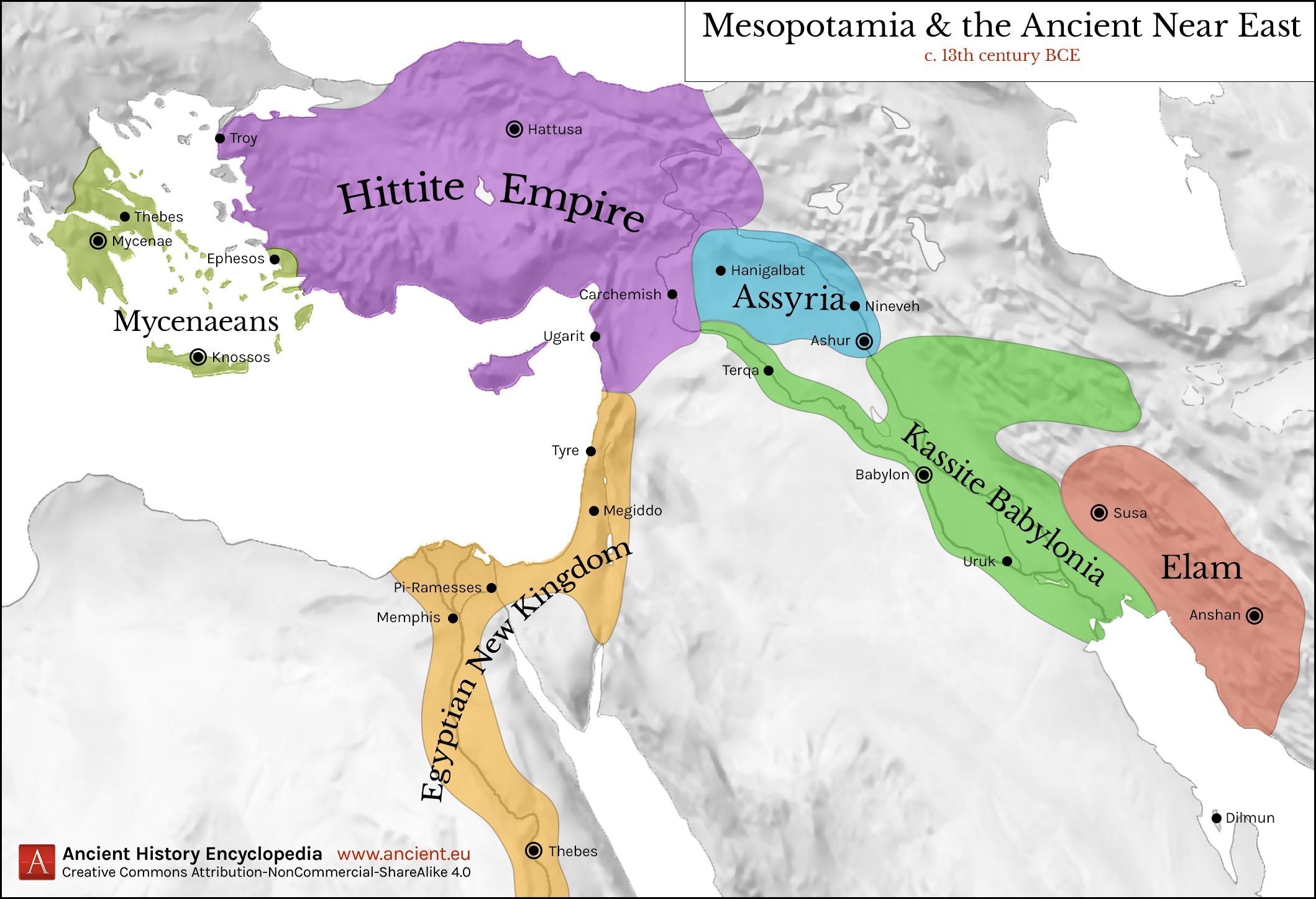 Map of Mesopotamia and the Ancient Near East, c. 1300 BCE ...