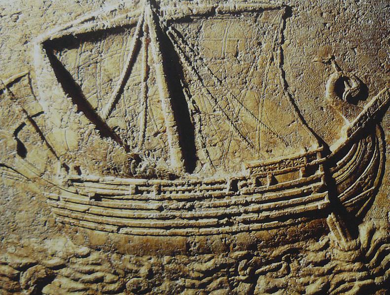 A Phoenician-Punic ship from a relief carving on a 2nd century CE sarcophagus
