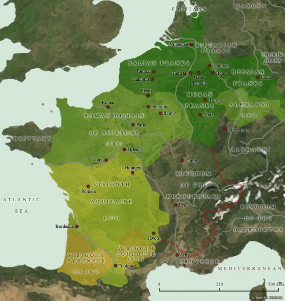 Mapa de los reinos francos AD 481-511