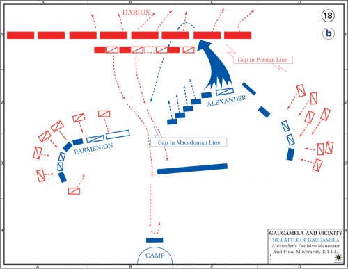 Mapa de la Batalla de Gaugamela - Ataque de Alejandro