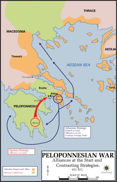 Mapa de la Guerra del Peloponeso, principio