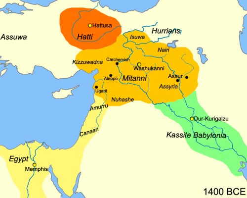 Mapa de Mesopotamia, c. 1400 a. C.