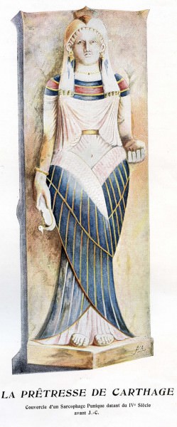 Sacerdotessa di Iside su un coperchio di sarcofago cartaginese