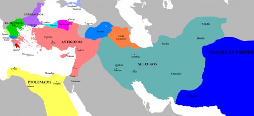 Mapa de los Reinos Sucesores, c. 303 a. EC