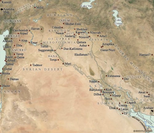 Mapa de Mesopotamia, 2000-1600 aC